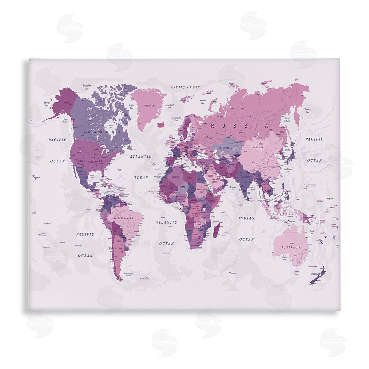 Urban Epiphany Detailed Pink World Map Canvas Wall Art Print