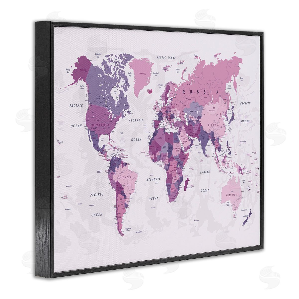Urban Epiphany Detailed Pink World Map Black Framed Giclee Wall Art Print
