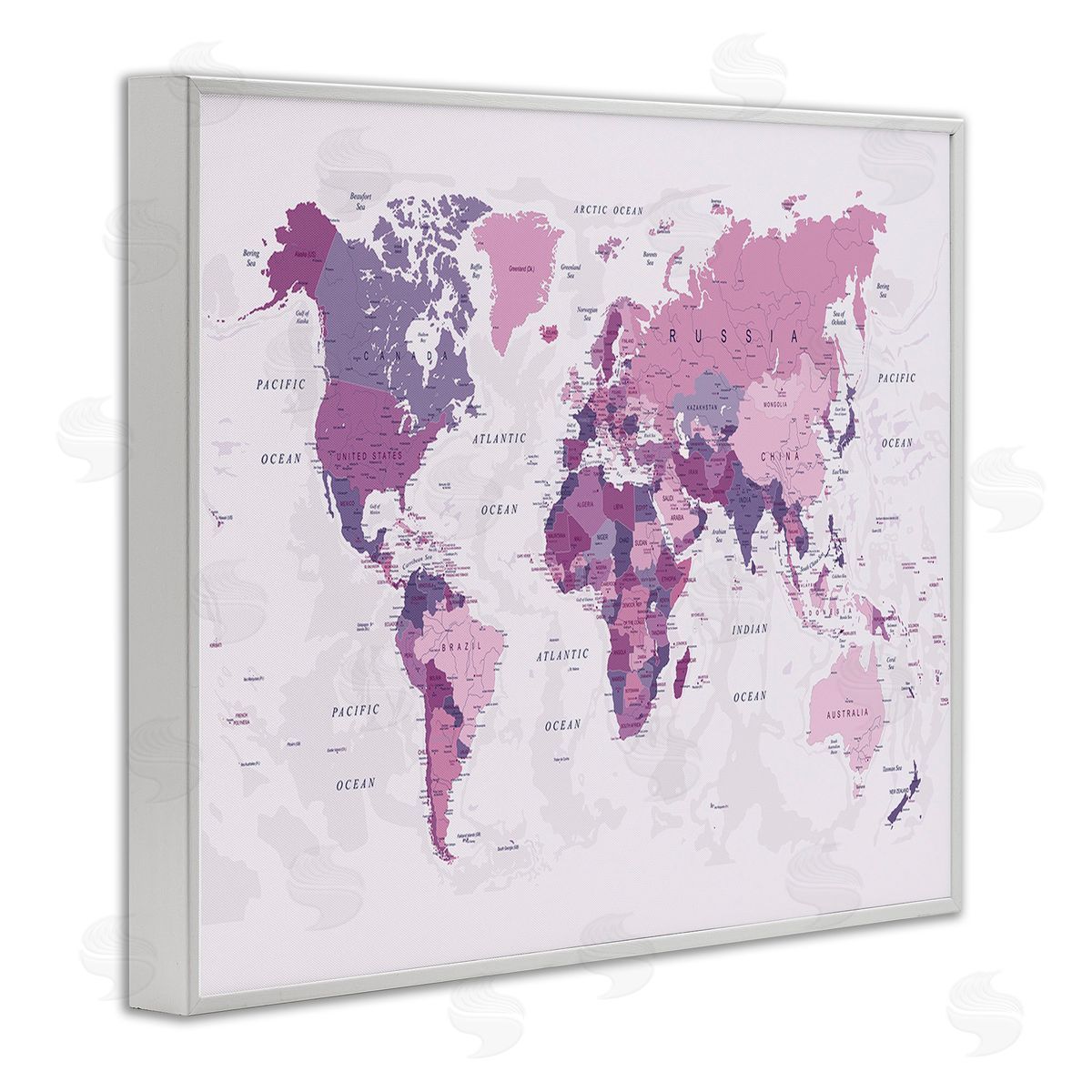 Urban Epiphany Detailed Pink World Map White Framed Giclee Wall Art Print
