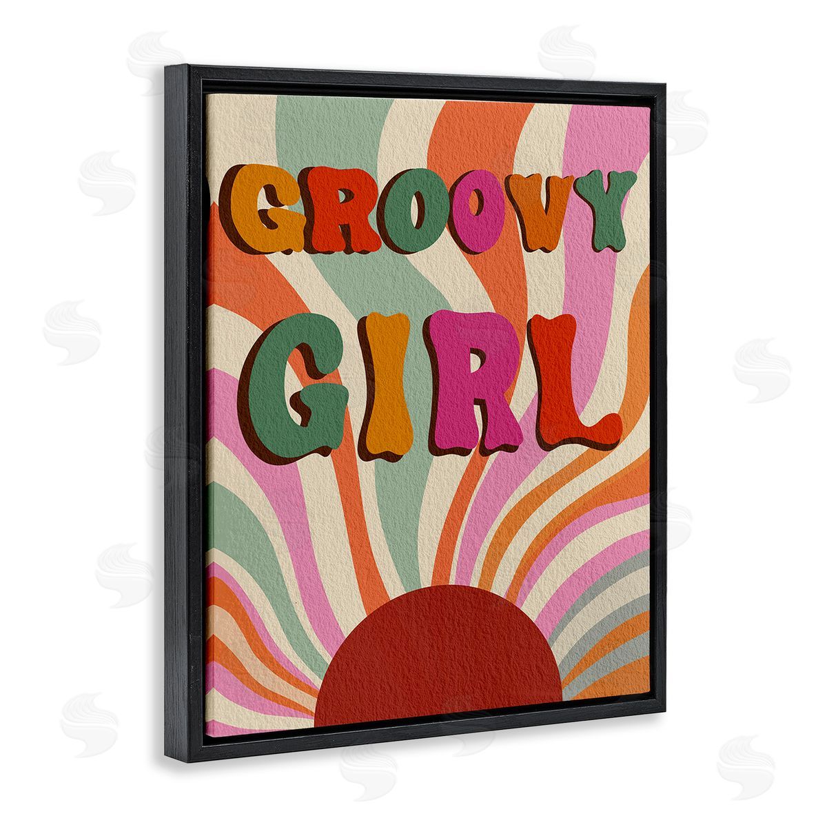 Regina Moore Groovy Girl Patterned Black Floating Frame Canvas Wall Art Print