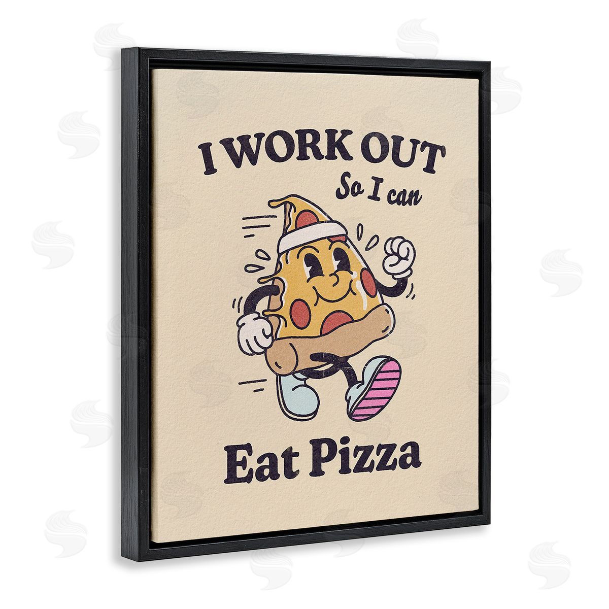 Victoria Barnes Work Out To Eat Pizza Black Floating Frame Canvas Wall Art Print