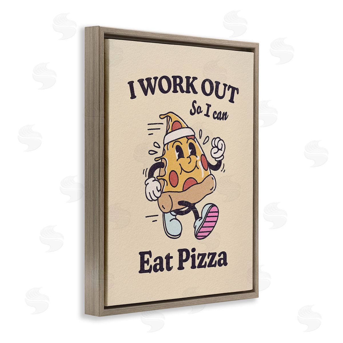 Victoria Barnes Work Out To Eat Pizza Brown Floating Frame Canvas Wall Art Print