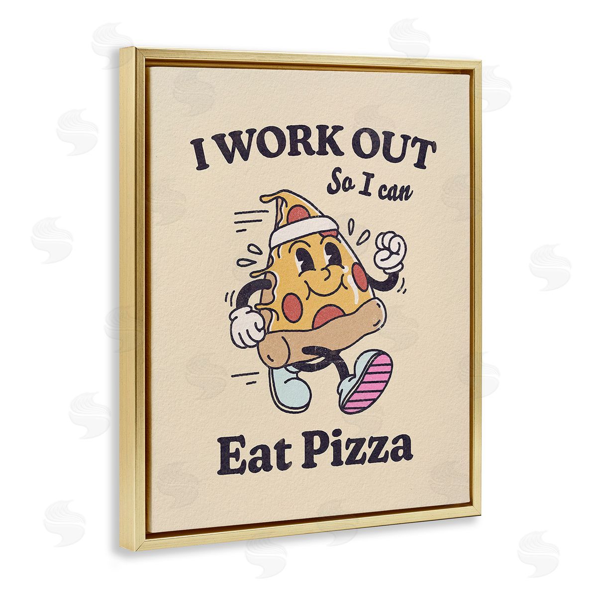 Victoria Barnes Work Out To Eat Pizza Gold Floating Frame Canvas Wall Art Print