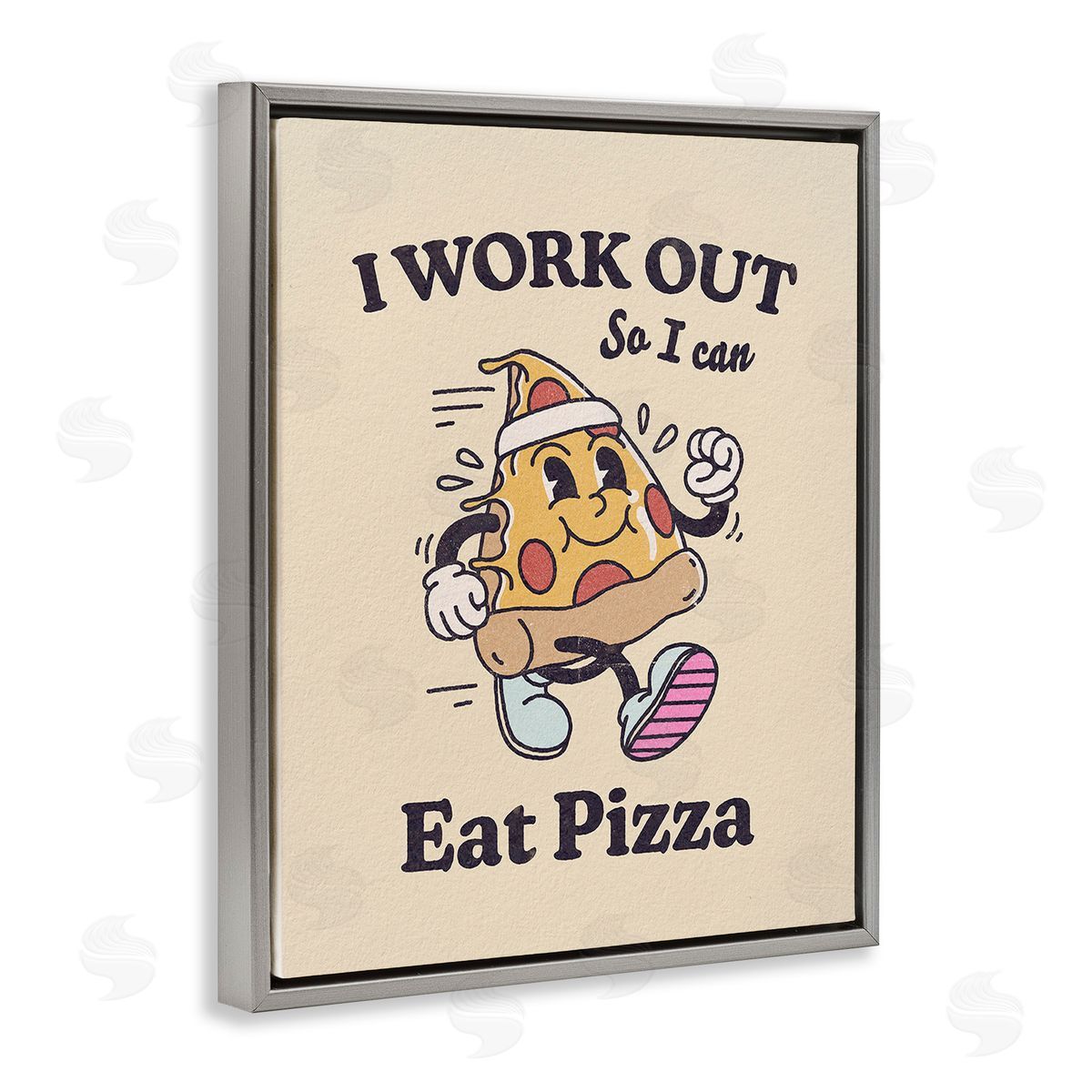 Victoria Barnes Work Out To Eat Pizza Gray Floating Frame Canvas Wall Art Print