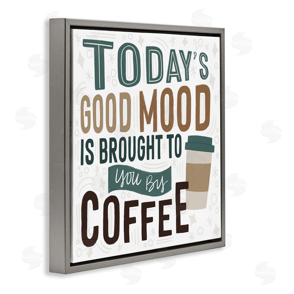 Lady Louise Designs Good Mood By Coffee Gray Floating Frame Canvas Wall Art Print