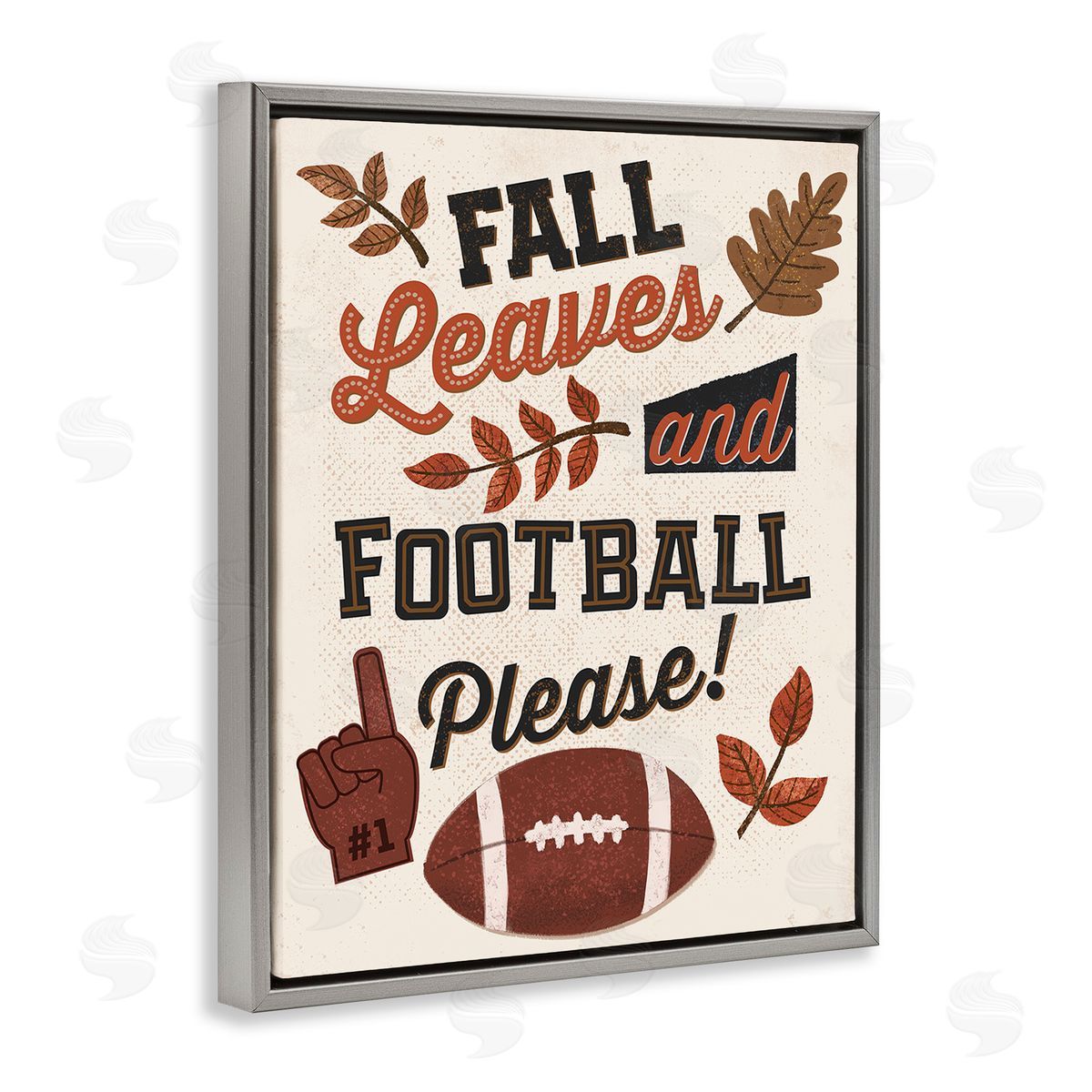 Diane Labombarbe Fall Leaves & Football Gray Floating Frame Canvas Wall Art Print