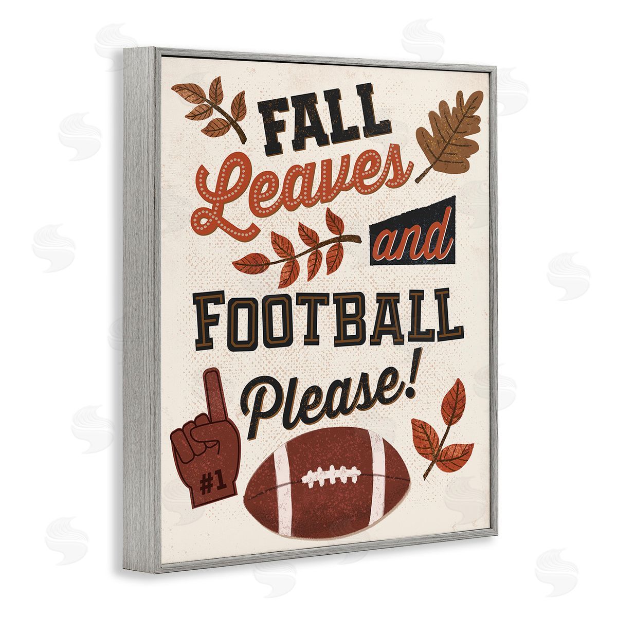 Diane Labombarbe Fall Leaves & Football Gray Framed Giclee Wall Art Print
