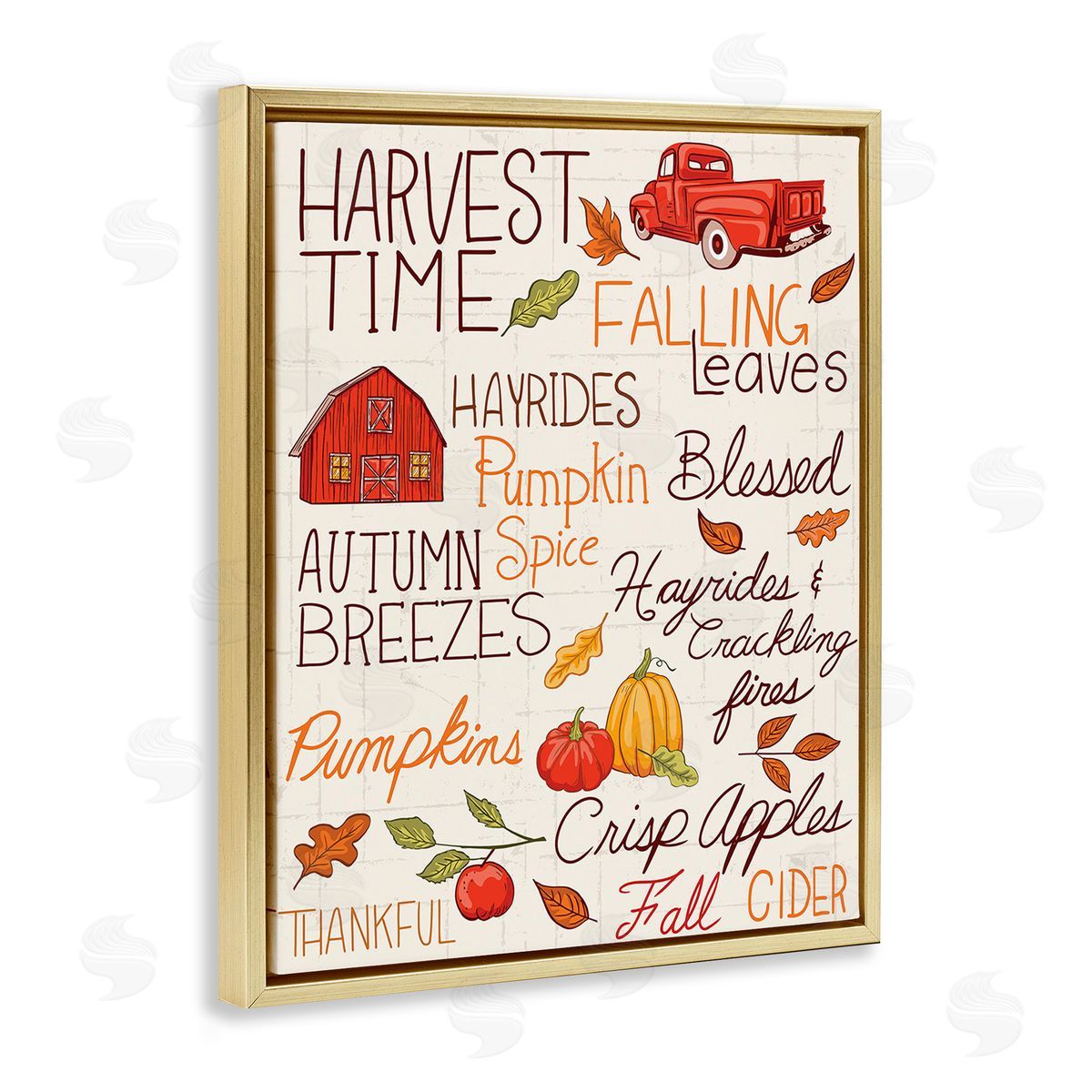 Diane Labombarbe Harvest Time Phrases Gold Floating Frame Canvas Wall Art Print