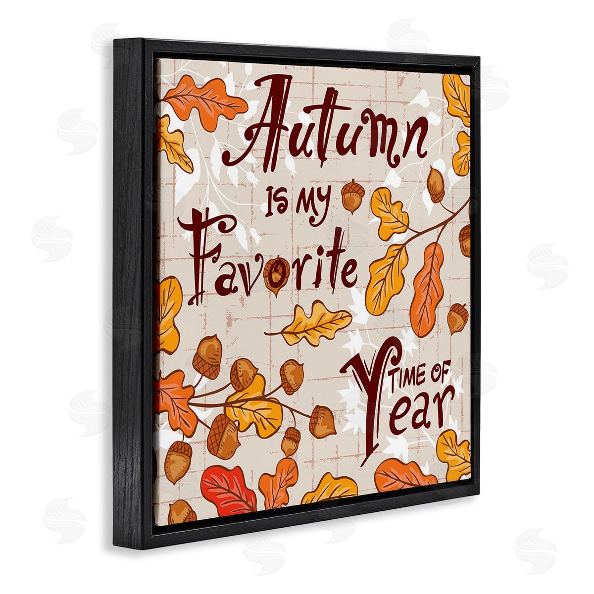 Diane Labombarbe Autumn Phrase with Leaves Black Floating Frame Canvas Wall Art Print