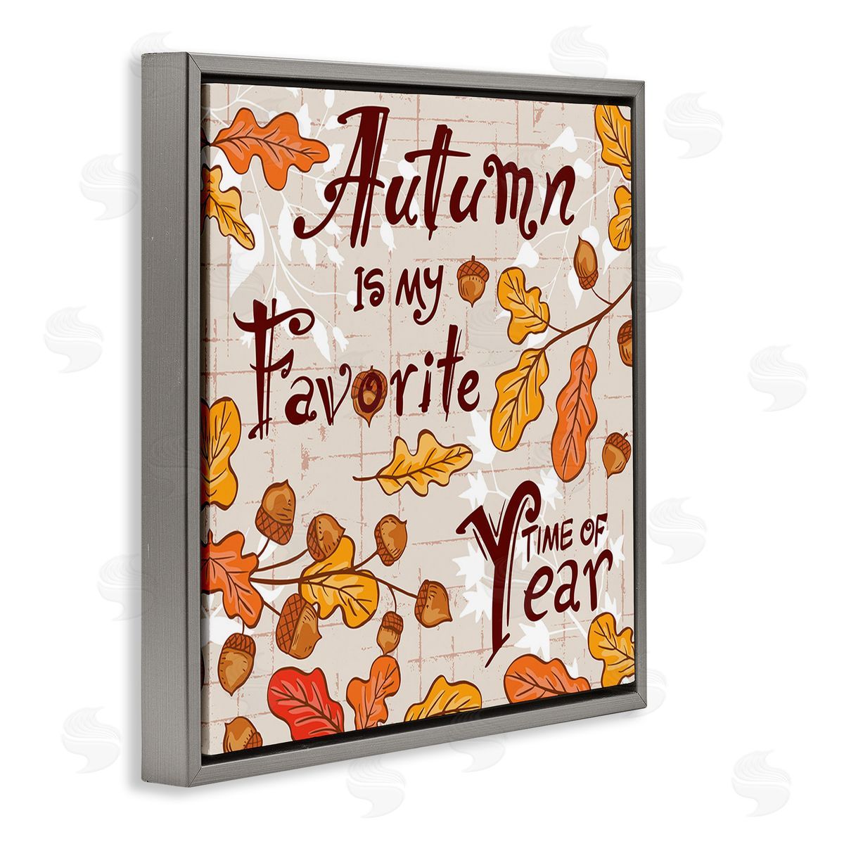 Diane Labombarbe Autumn Phrase with Leaves Gray Floating Frame Canvas Wall Art Print