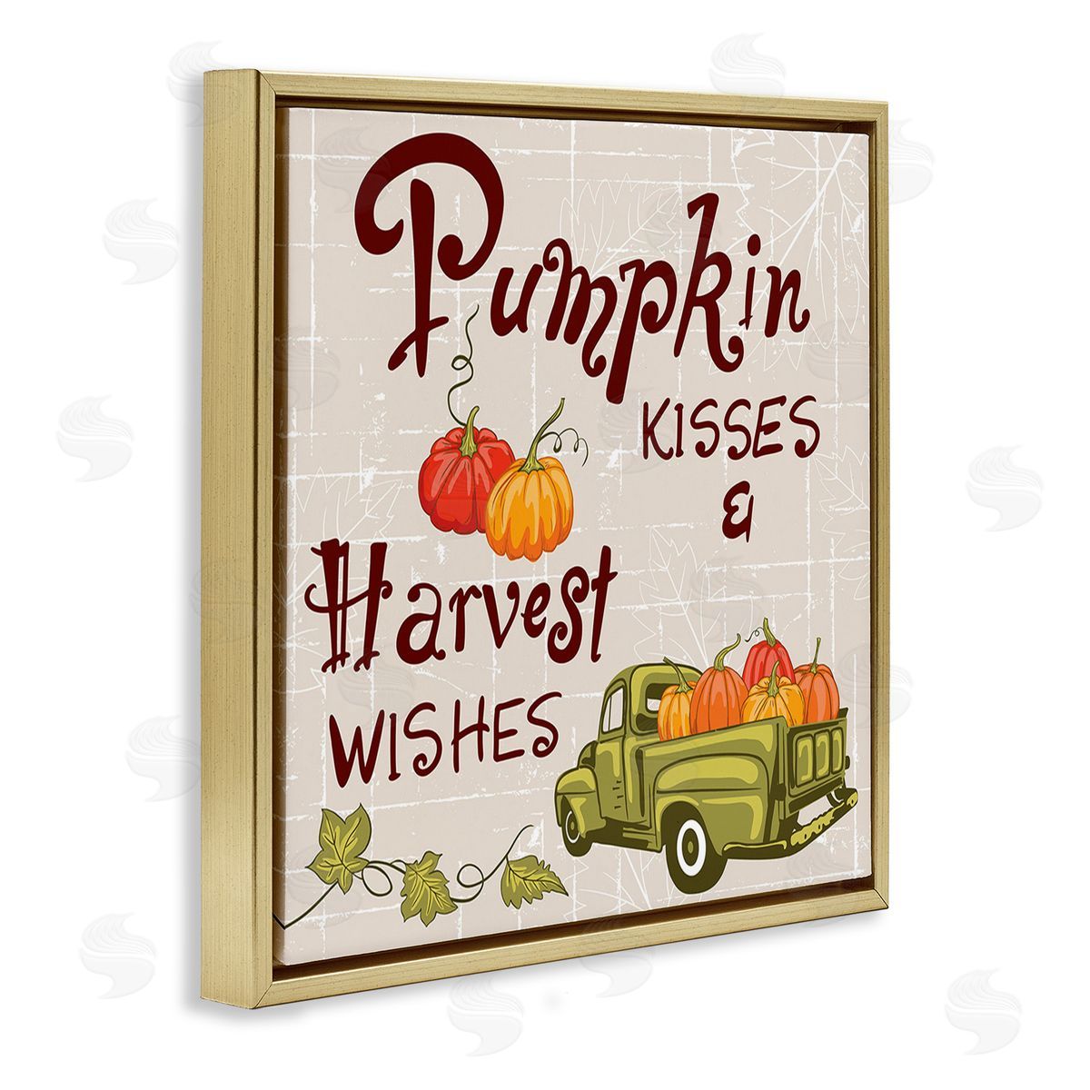 Diane Labombarbe Farmhouse Pumpkin Kisses Gold Floating Frame Canvas Wall Art Print