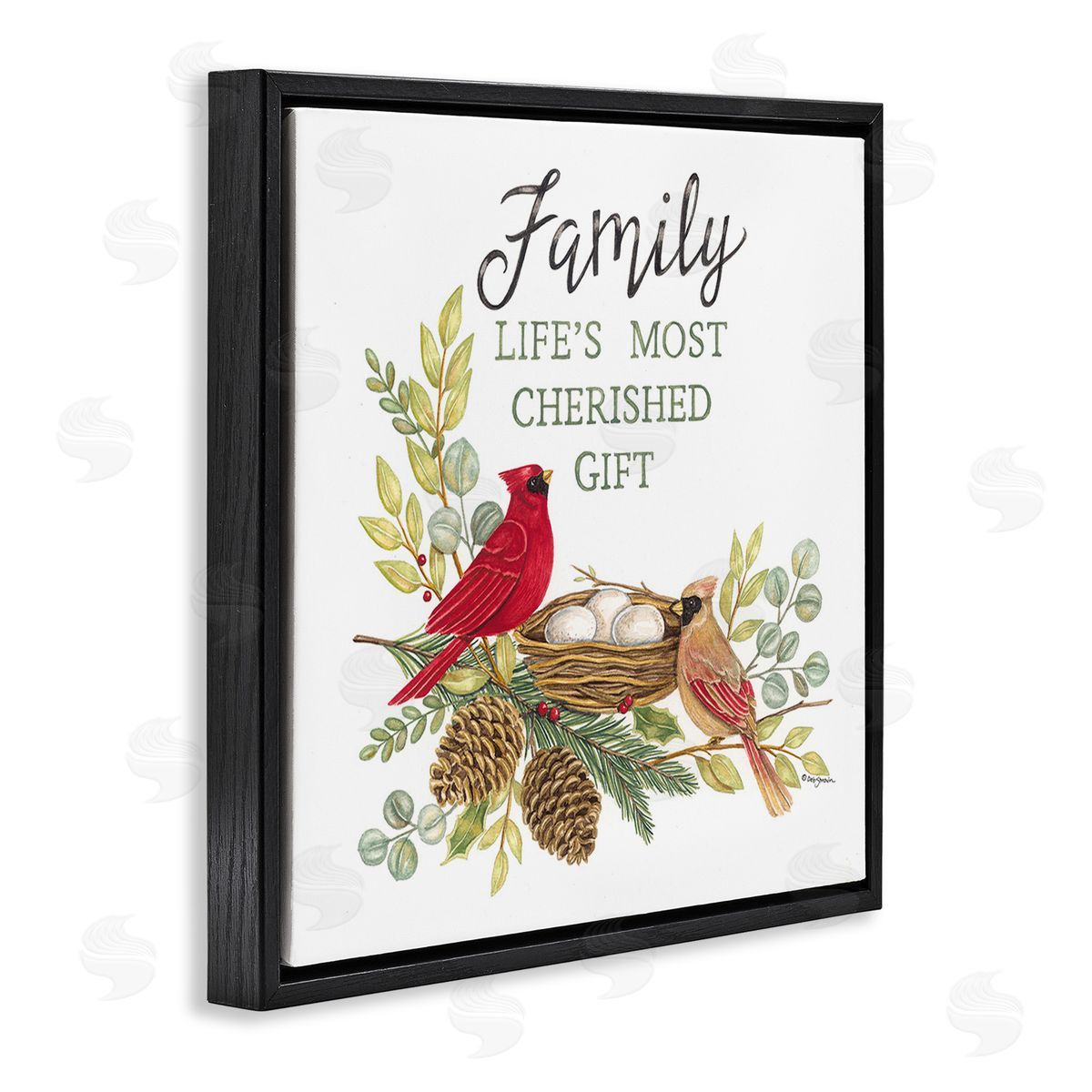 Deb Strain Family Is Cherished Gift Black Floating Frame Canvas Wall Art Print