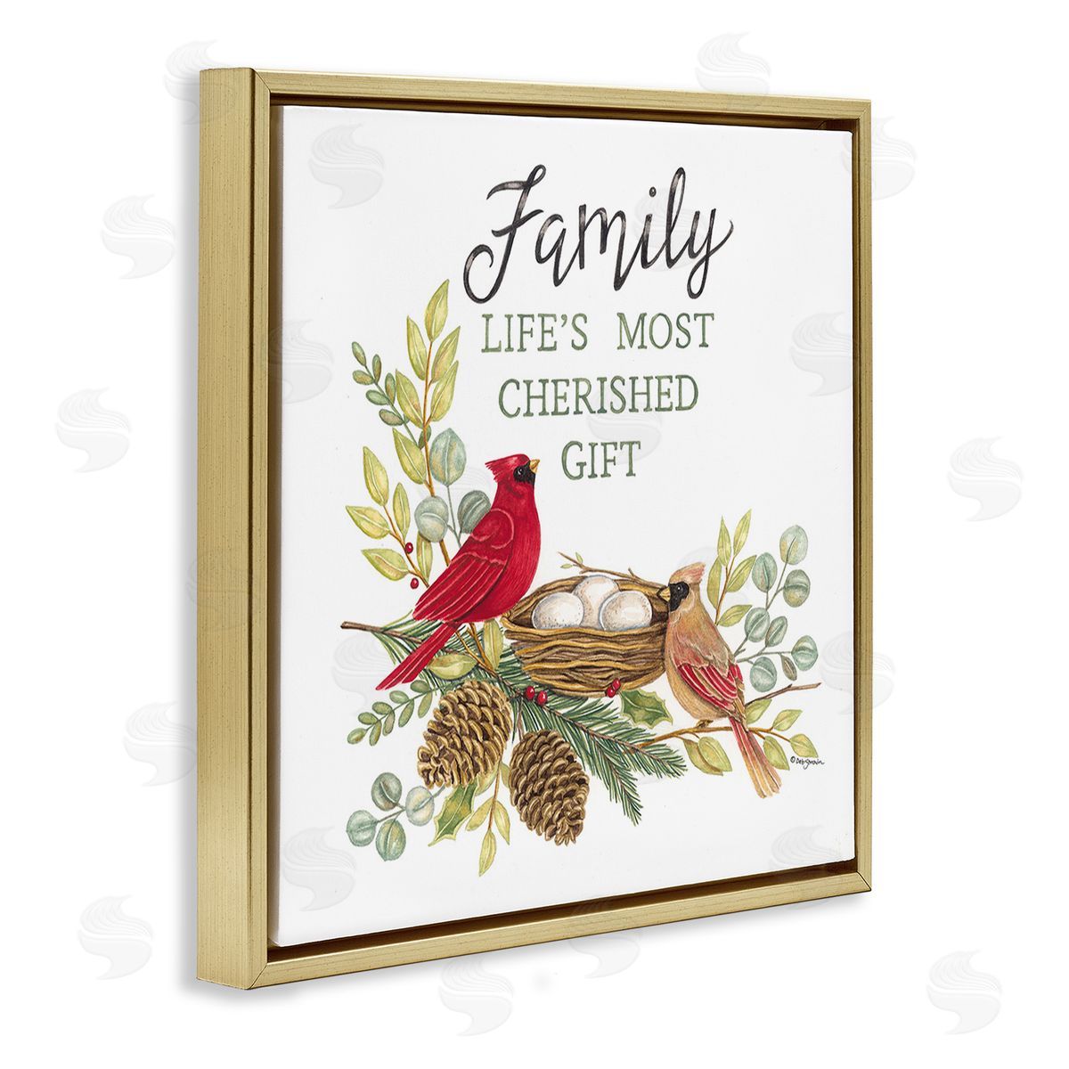 Deb Strain Family Is Cherished Gift Gold Floating Frame Canvas Wall Art Print
