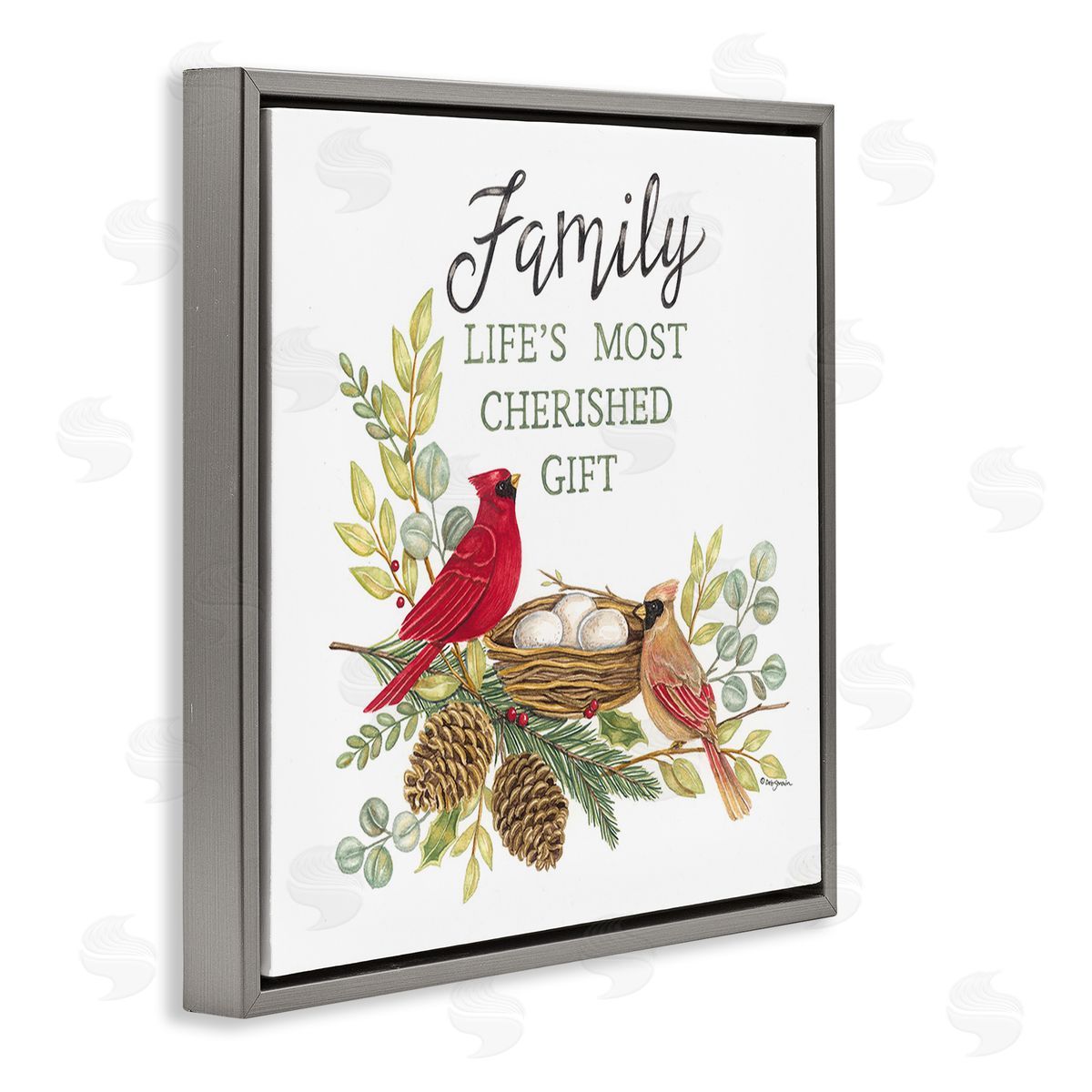 Deb Strain Family Is Cherished Gift Gray Floating Frame Canvas Wall Art Print