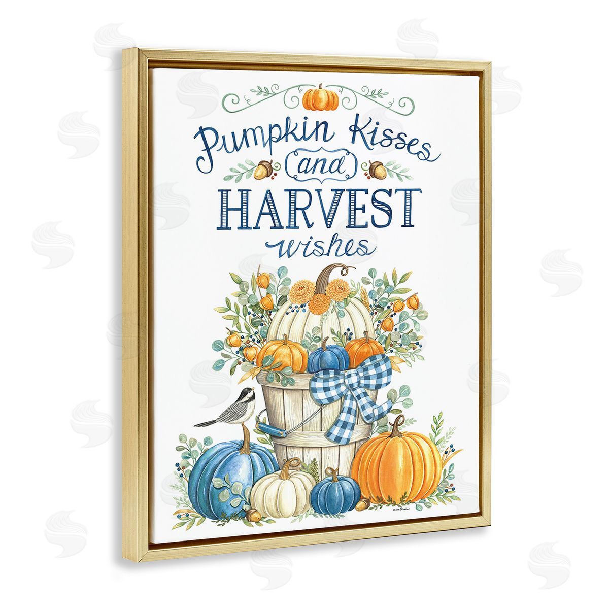 Deb Strain Harvest Wishes Pumpkins Gold Floating Frame Canvas Wall Art Print