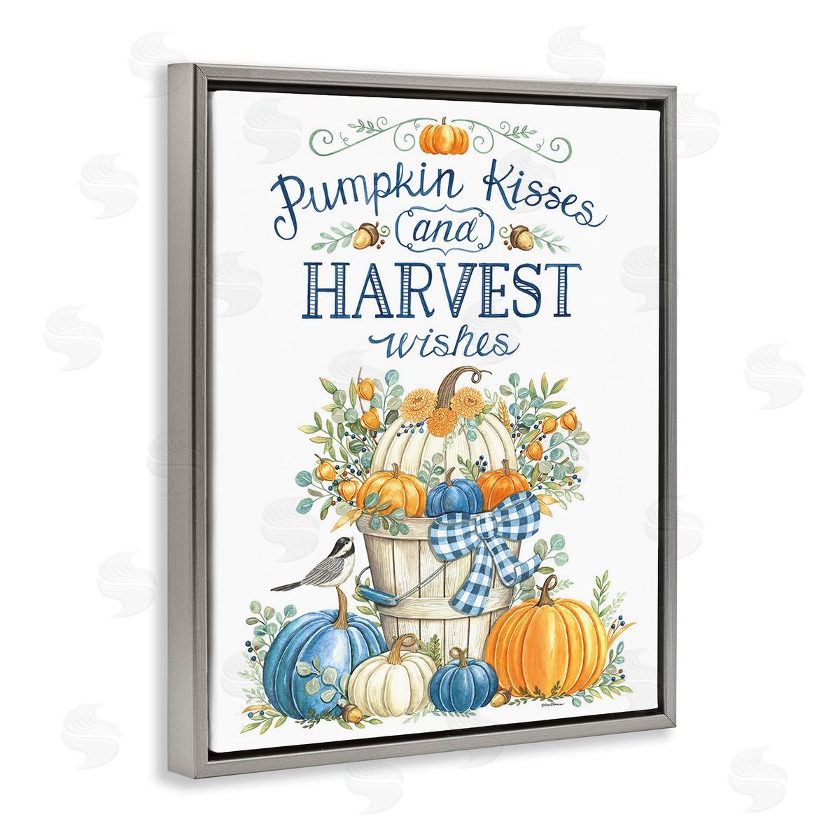 Deb Strain Harvest Wishes Pumpkins Gray Floating Frame Canvas Wall Art Print