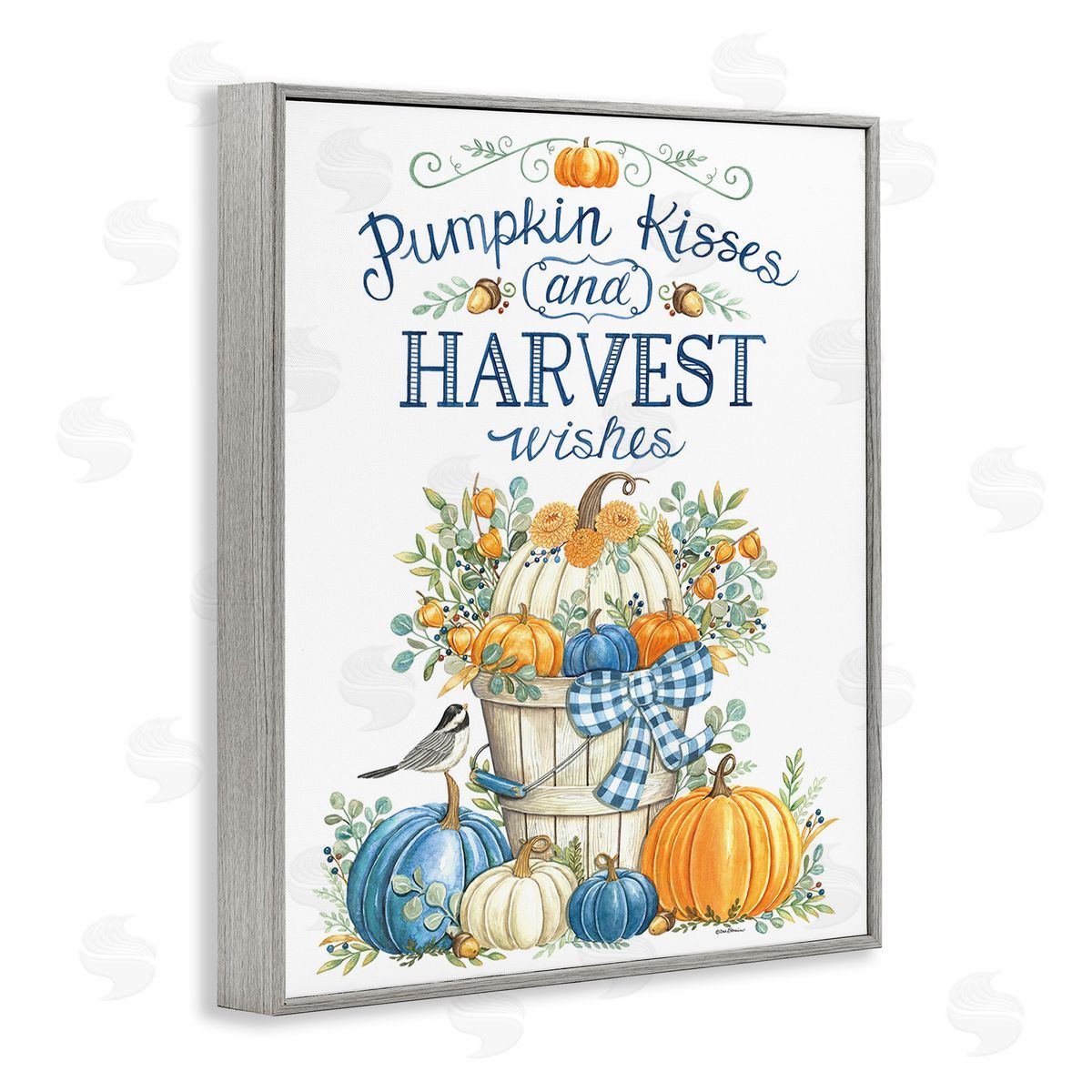 Deb Strain Harvest Wishes Pumpkins Gray Framed Giclee Wall Art Print