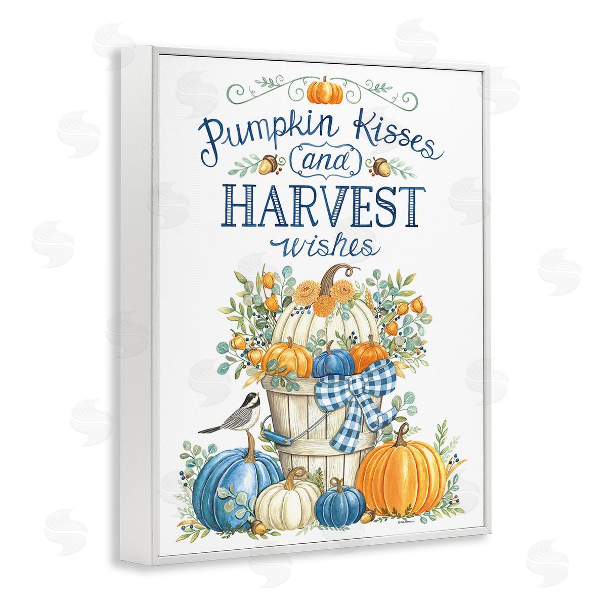 Deb Strain Harvest Wishes Pumpkins White Framed Giclee Wall Art Print