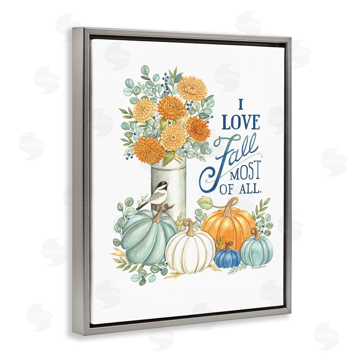 Deb Strain Love Fall Still Life Gray Floating Frame Canvas Wall Art Print