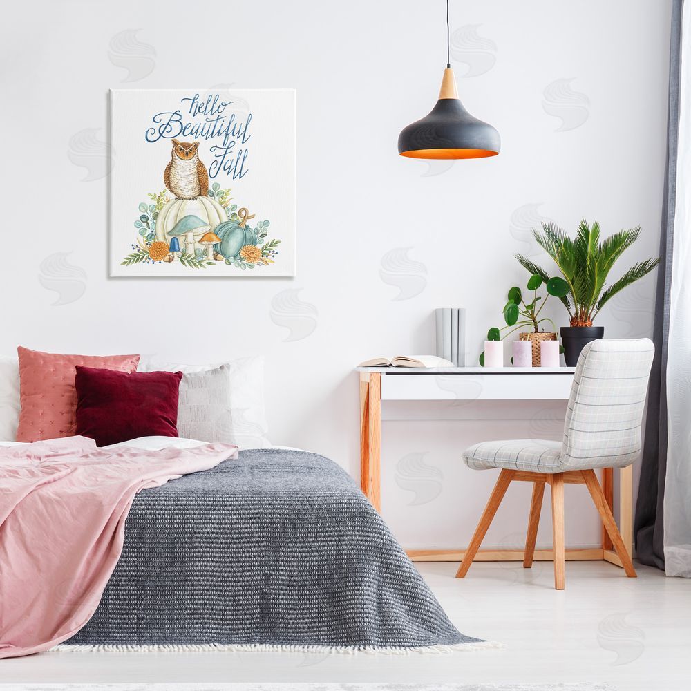 Deb Strain Beautiful Fall with Owl Canvas Wall Art Print in Room
