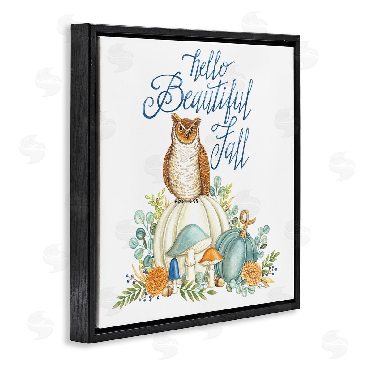 Deb Strain Beautiful Fall with Owl Black Floating Frame Canvas Wall Art Print