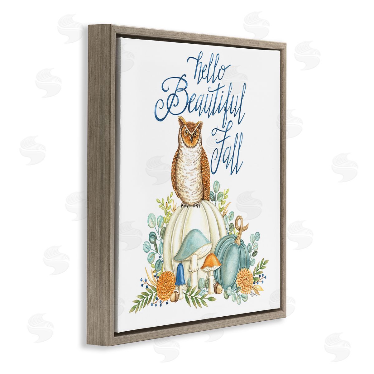 Deb Strain Beautiful Fall with Owl Brown Floating Frame Canvas Wall Art Print