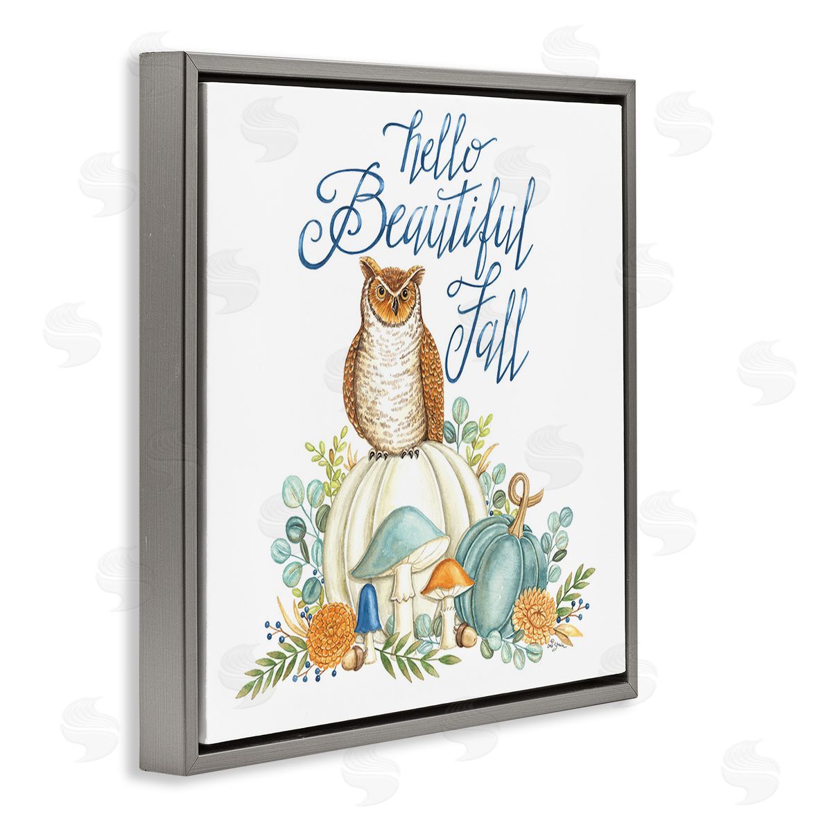 Deb Strain Beautiful Fall with Owl Gray Floating Frame Canvas Wall Art Print
