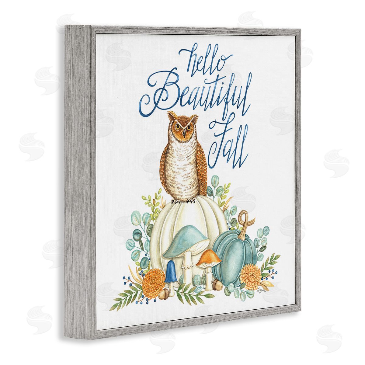 Deb Strain Beautiful Fall with Owl Gray Framed Giclee Wall Art Print