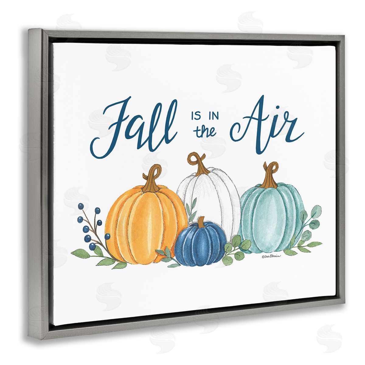 Deb Strain Fall In The Air Pumpkins Gray Floating Frame Canvas Wall Art Print