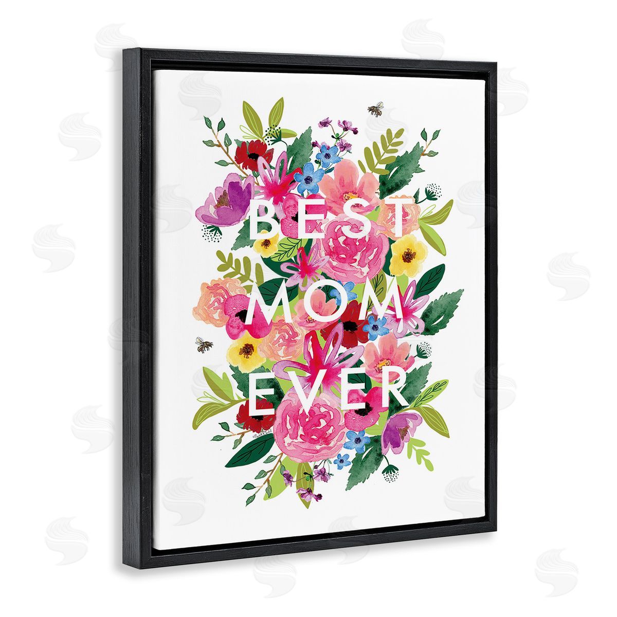 Elizabeth Tyndall Floral Best Mom Ever Black Floating Frame Canvas Wall Art Print