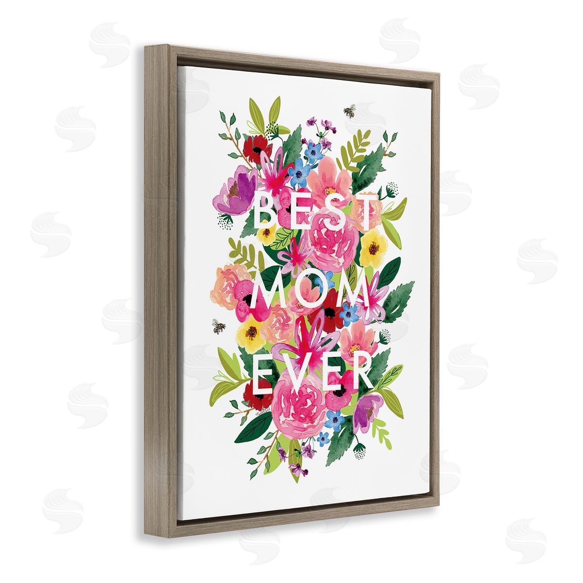 Elizabeth Tyndall Floral Best Mom Ever Brown Floating Frame Canvas Wall Art Print