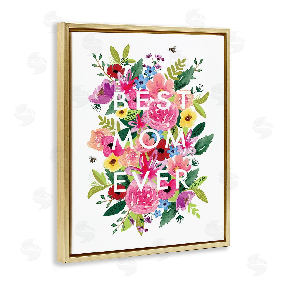 Elizabeth Tyndall Floral Best Mom Ever Gold Floating Frame Canvas Wall Art Print
