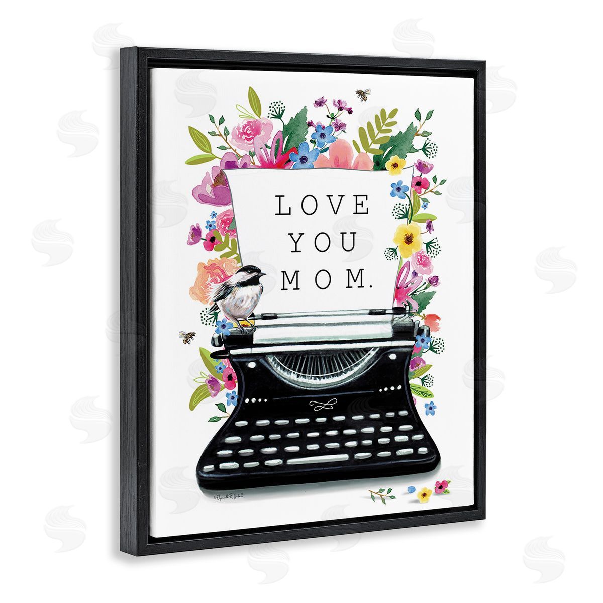 Elizabeth Tyndall Love You Mom Typewriter Black Floating Frame Canvas Wall Art Print