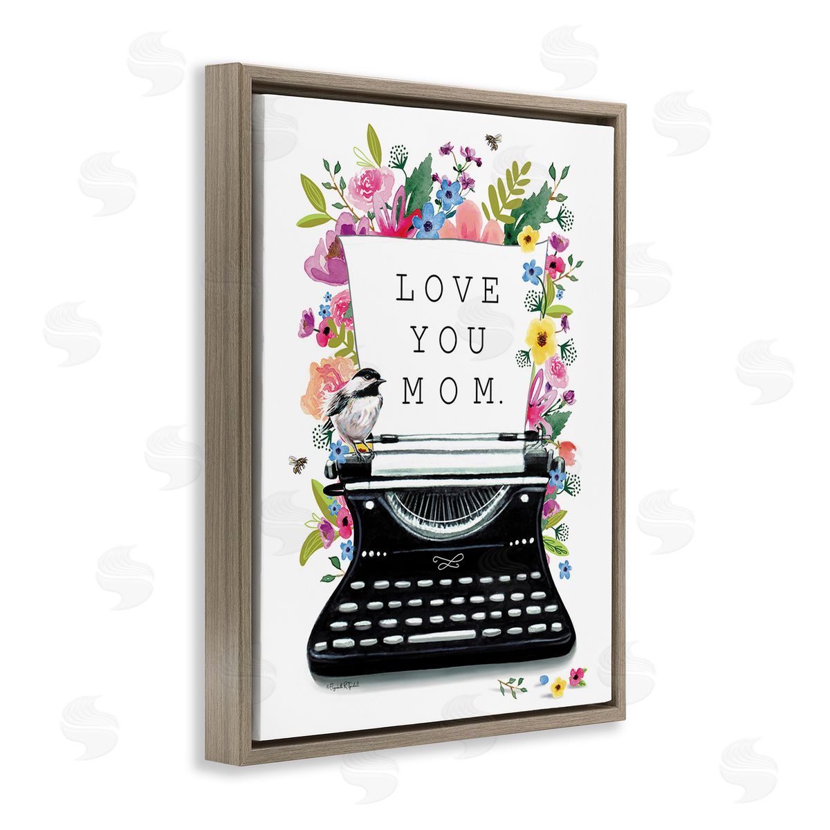 Elizabeth Tyndall Love You Mom Typewriter Brown Floating Frame Canvas Wall Art Print