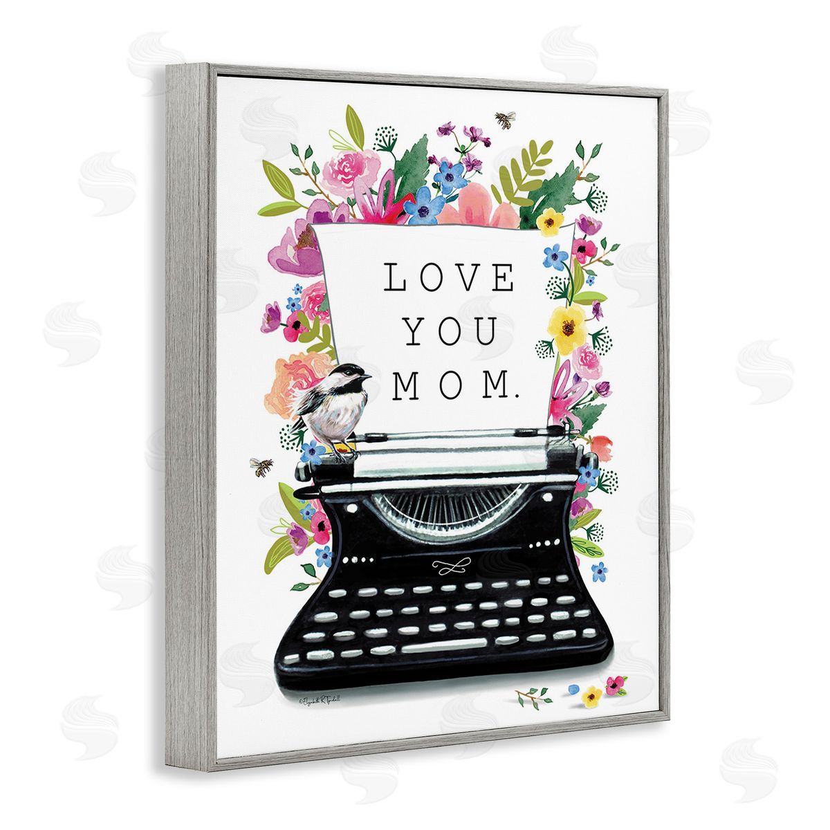 Elizabeth Tyndall Love You Mom Typewriter Gray Framed Giclee Wall Art Print