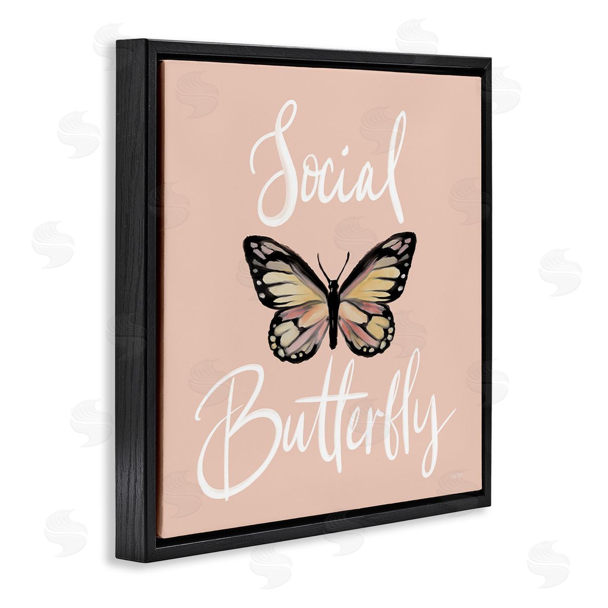 House Fenway Social Butterfly Phrase Black Floating Frame Canvas Wall Art Print