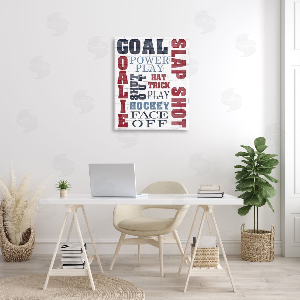 Kim Allen Patterned Hockey Phrases Canvas Wall Art Print in Room