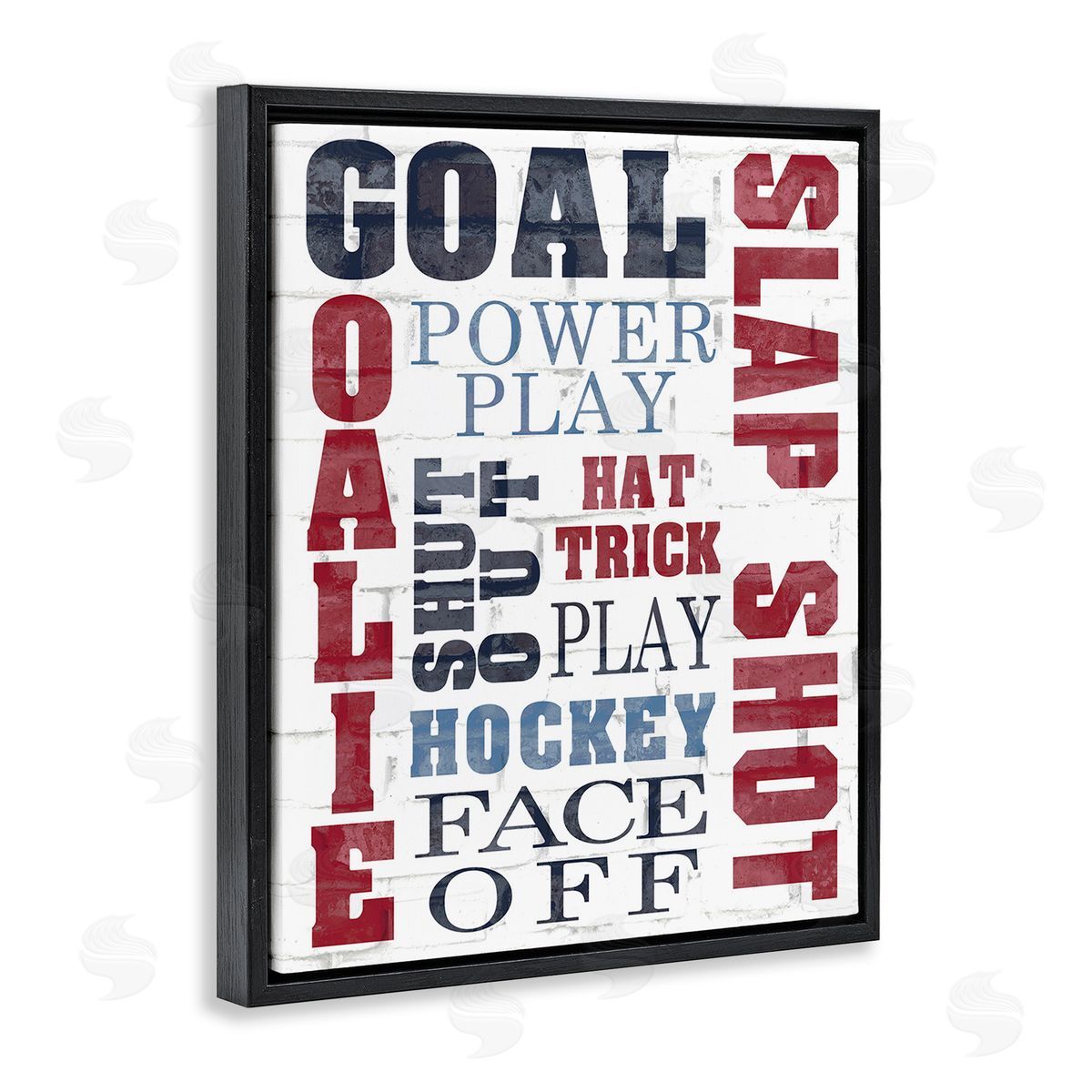Kim Allen Patterned Hockey Phrases Black Floating Frame Canvas Wall Art Print