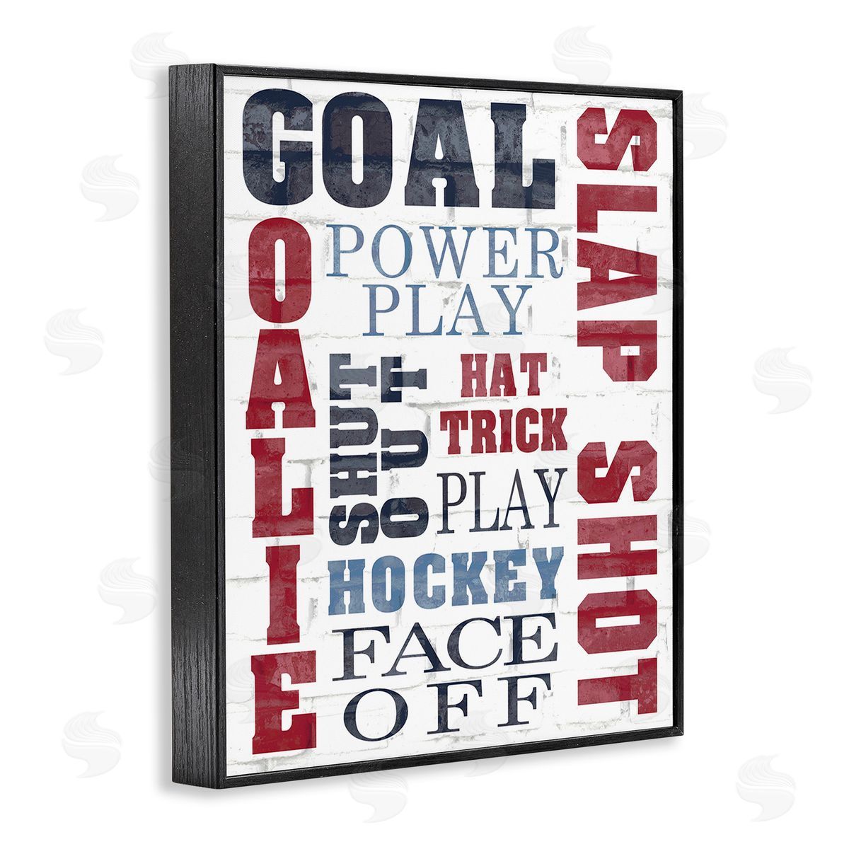 Kim Allen Patterned Hockey Phrases Black Framed Giclee Wall Art Print