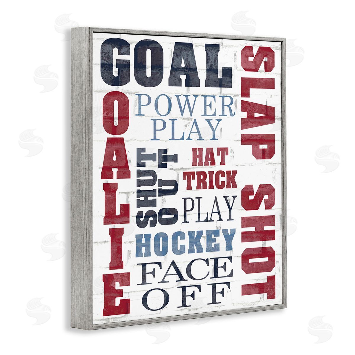Kim Allen Patterned Hockey Phrases Gray Framed Giclee Wall Art Print