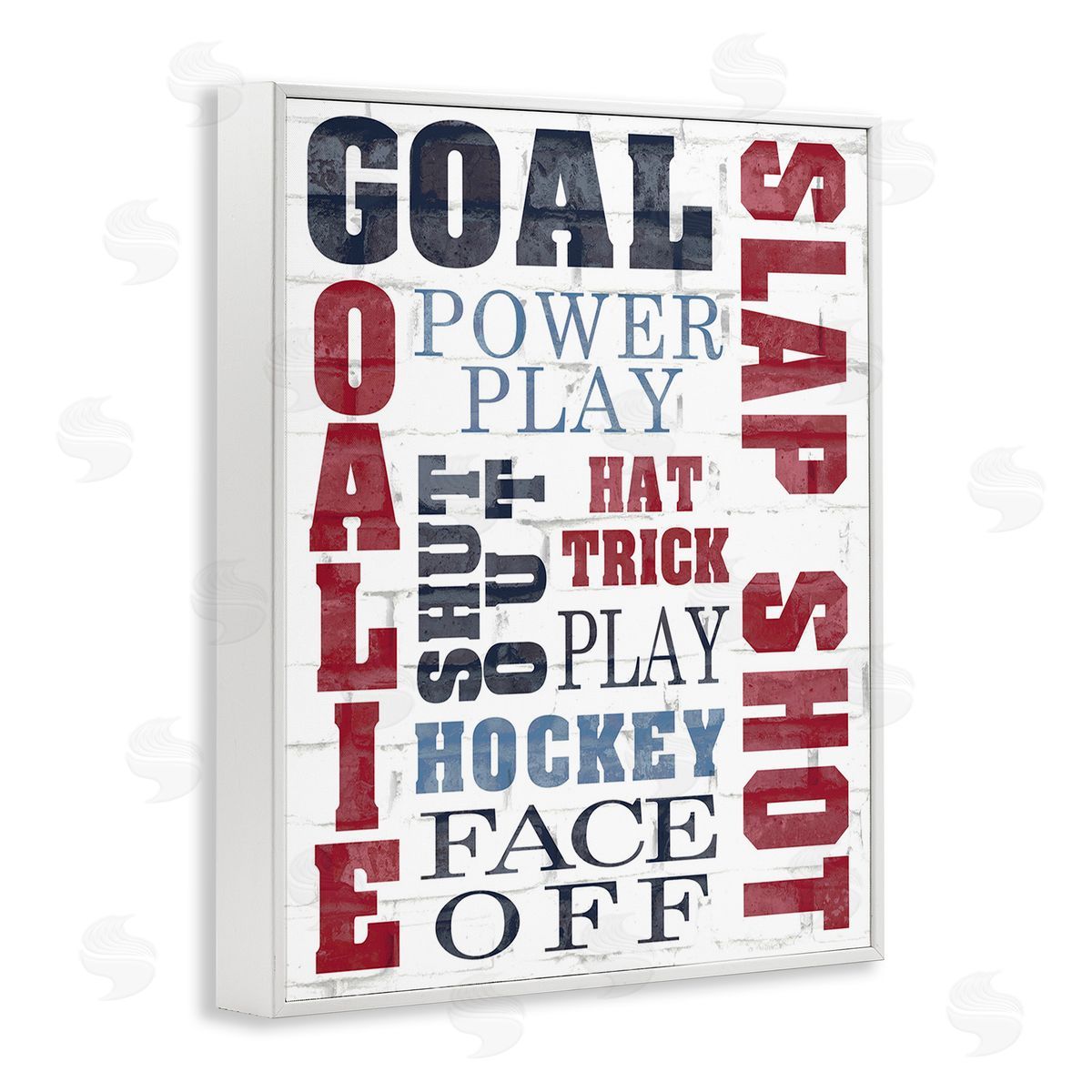 Kim Allen Patterned Hockey Phrases White Framed Giclee Wall Art Print