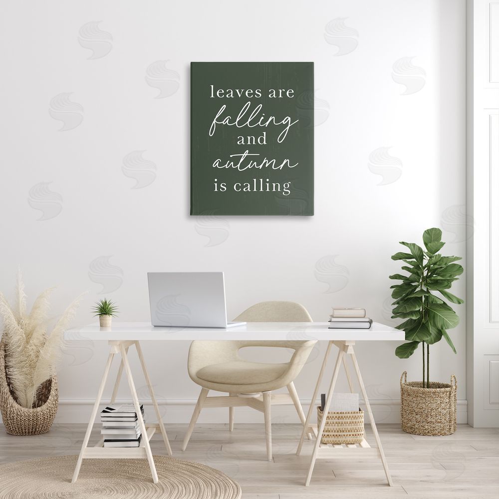 Lettered and Lined Leaves Are Falling Canvas Wall Art Print in Room