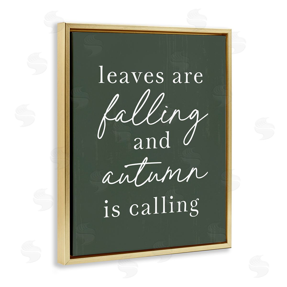 Lettered and Lined Leaves Are Falling Gold Floating Frame Canvas Wall Art Print