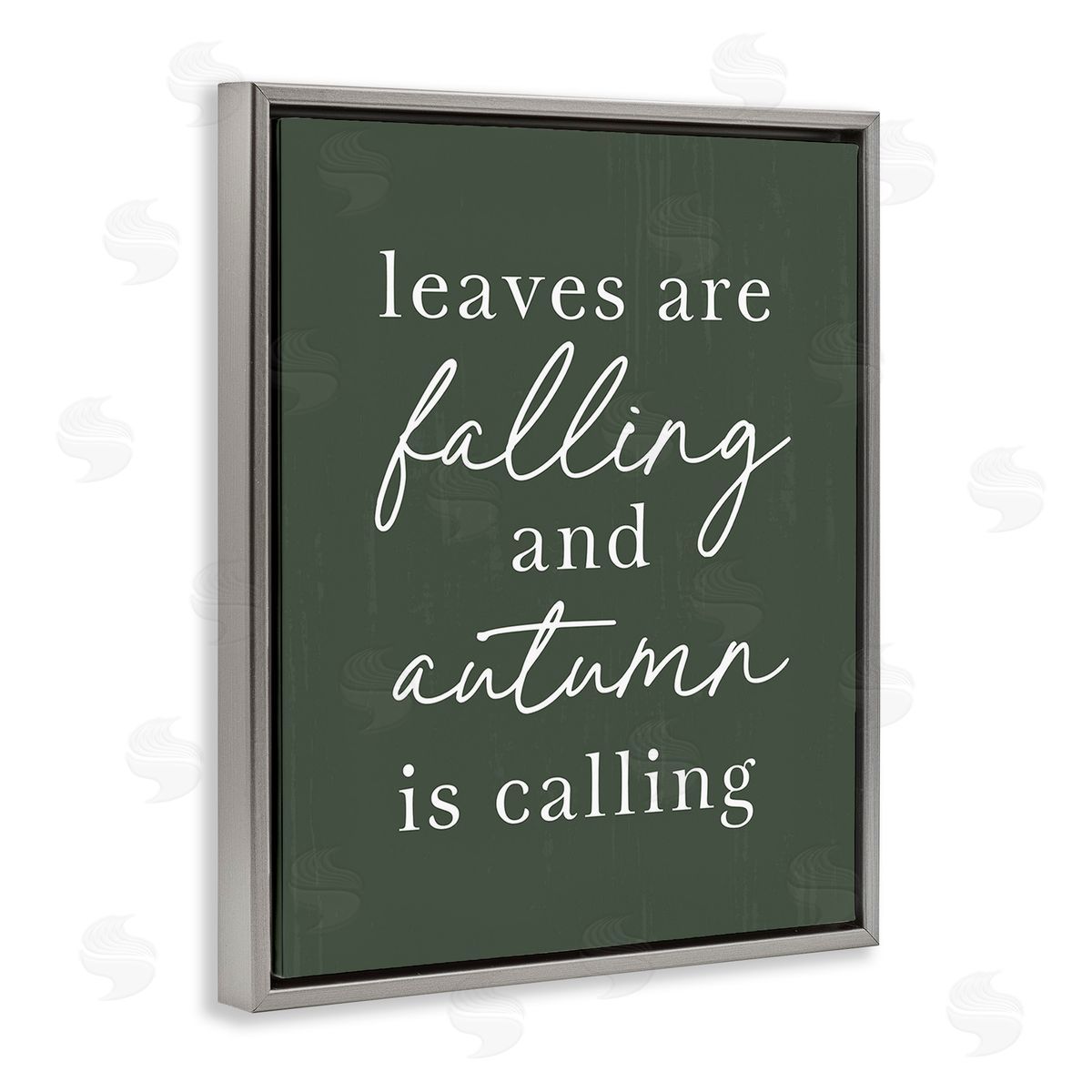 Lettered and Lined Leaves Are Falling Gray Floating Frame Canvas Wall Art Print