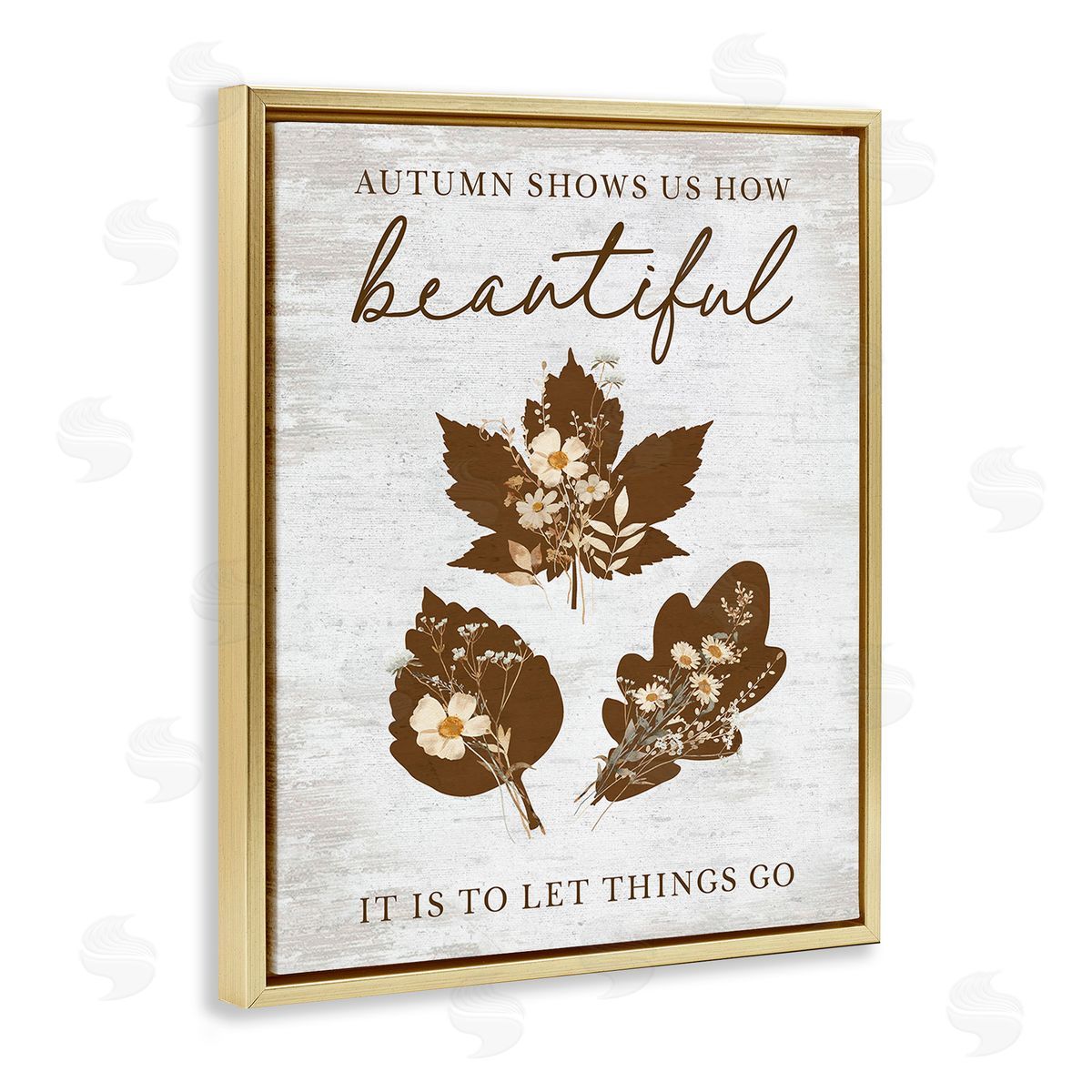 Lettered and Lined Autumnal Beauty Phrase Gold Floating Frame Canvas Wall Art Print