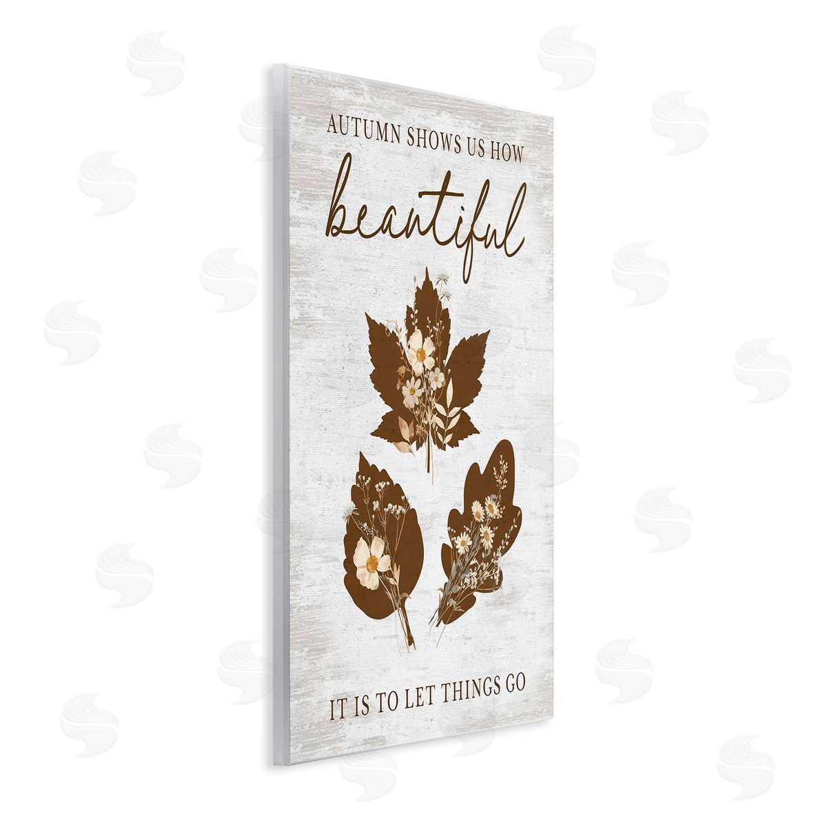 Lettered and Lined Autumnal Beauty Phrase Wooden Wall Plaque Art Print