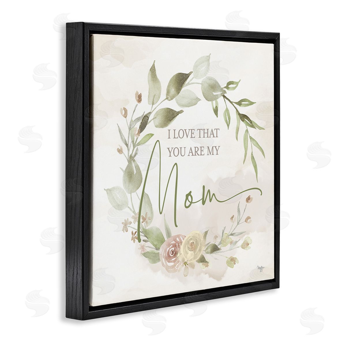 Mollie B. Mother's Day Rose Wreath Black Floating Frame Canvas Wall Art Print