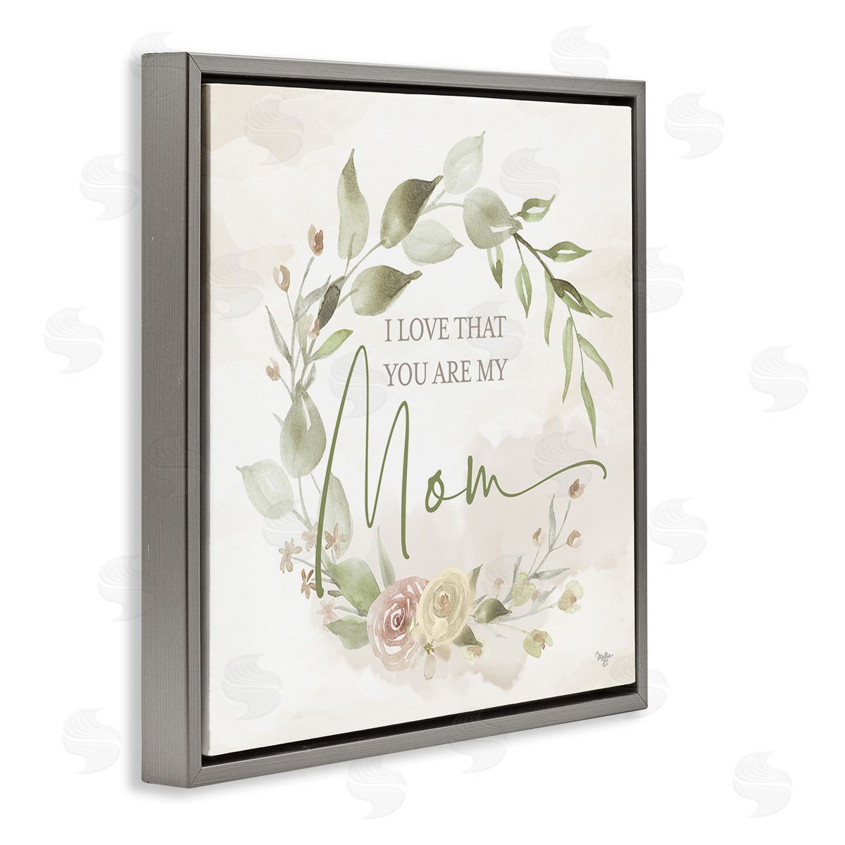 Mollie B. Mother's Day Rose Wreath Gray Floating Frame Canvas Wall Art Print