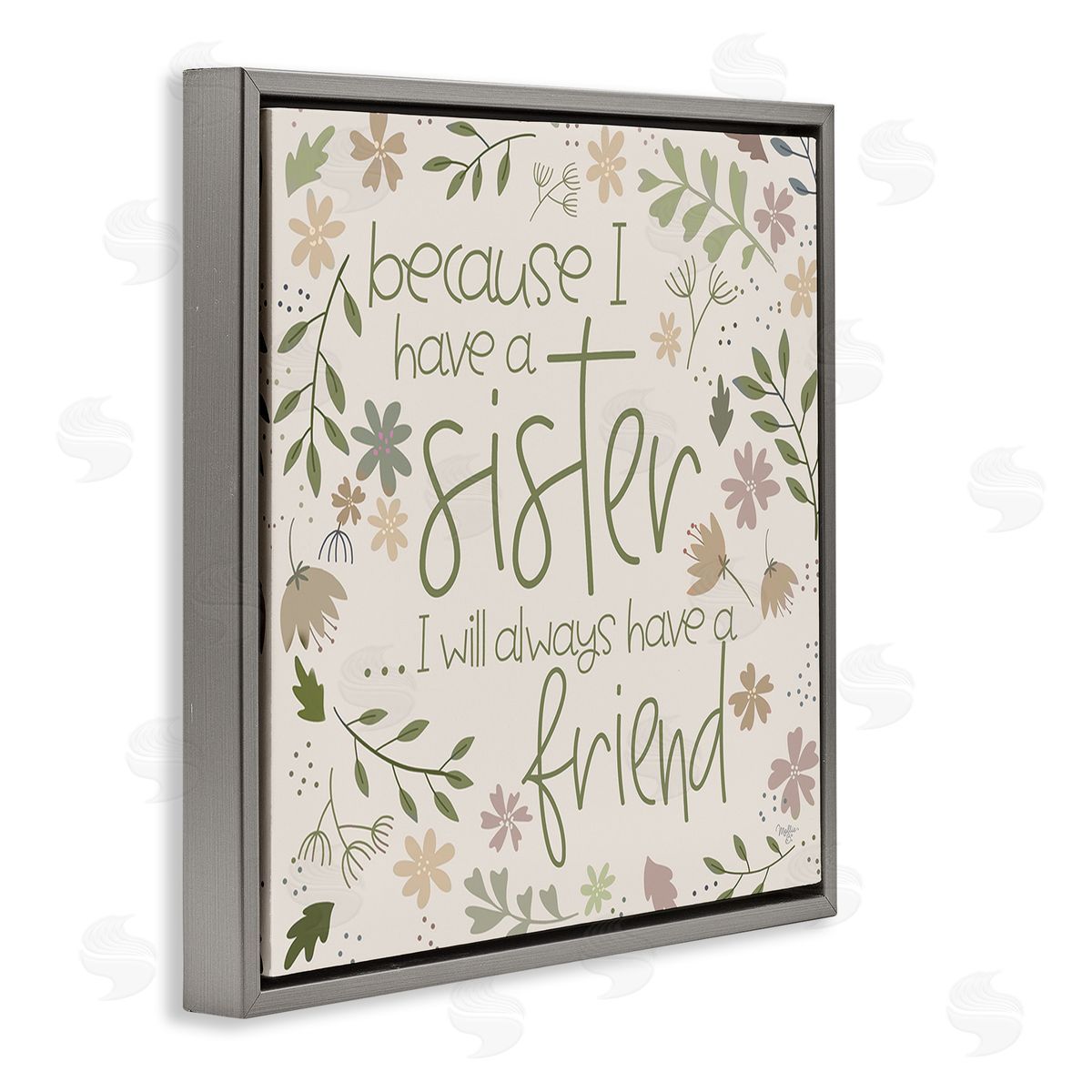 Mollie B. Botanical Sister Friendship Gray Floating Frame Canvas Wall Art Print