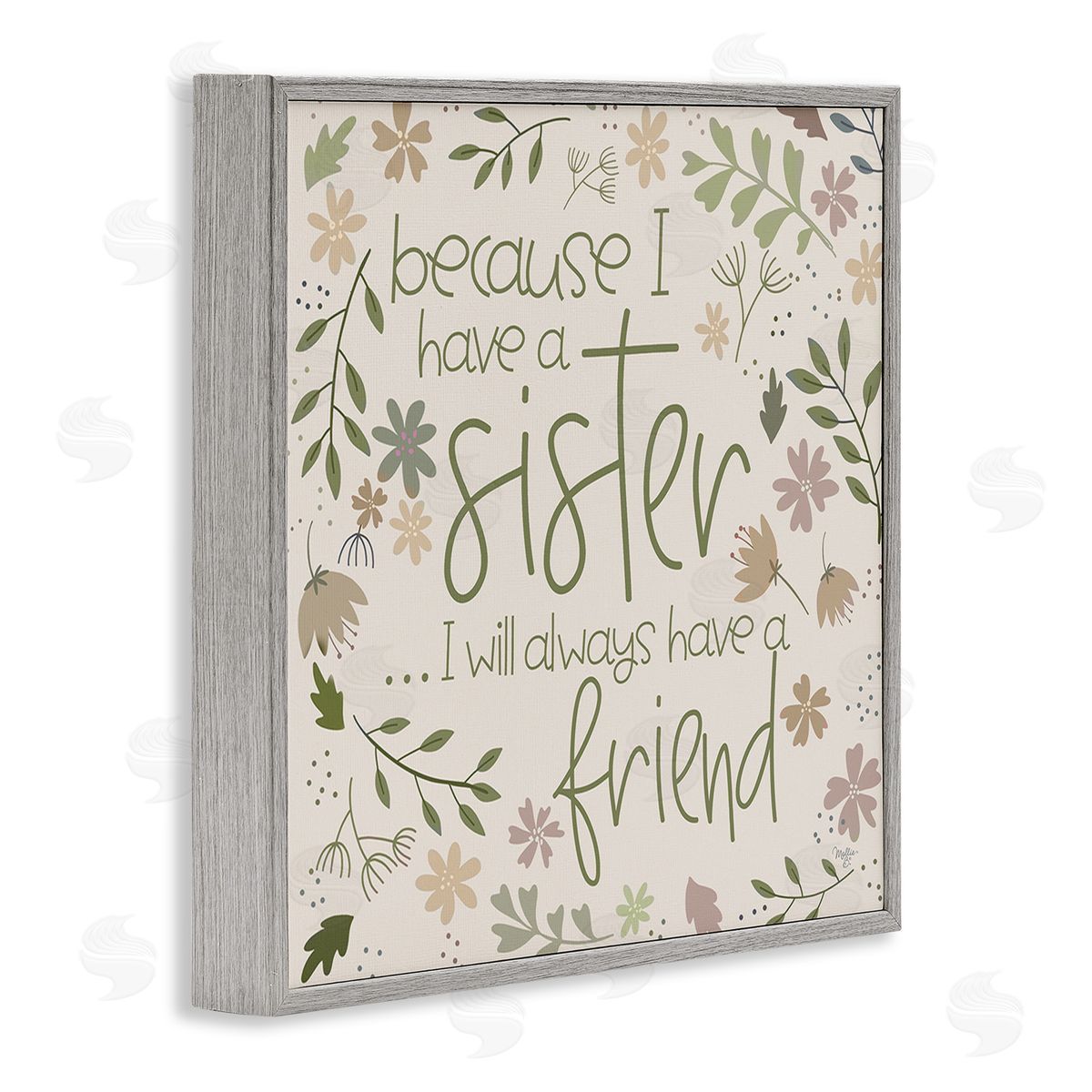Mollie B. Botanical Sister Friendship Gray Framed Giclee Wall Art Print